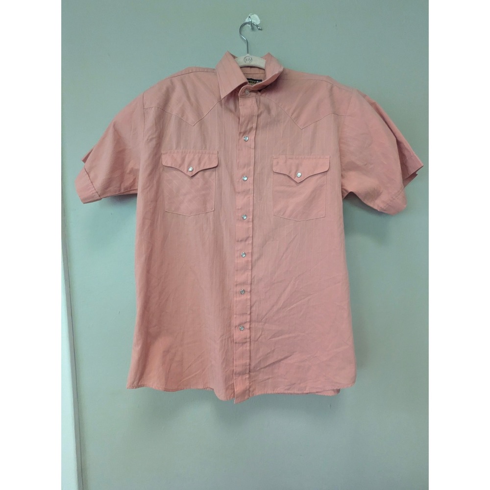 Panhandle Slim Western Shirt Mens 16.5 Salmon Pearl Snap Short Sleeve Tonal Vtg